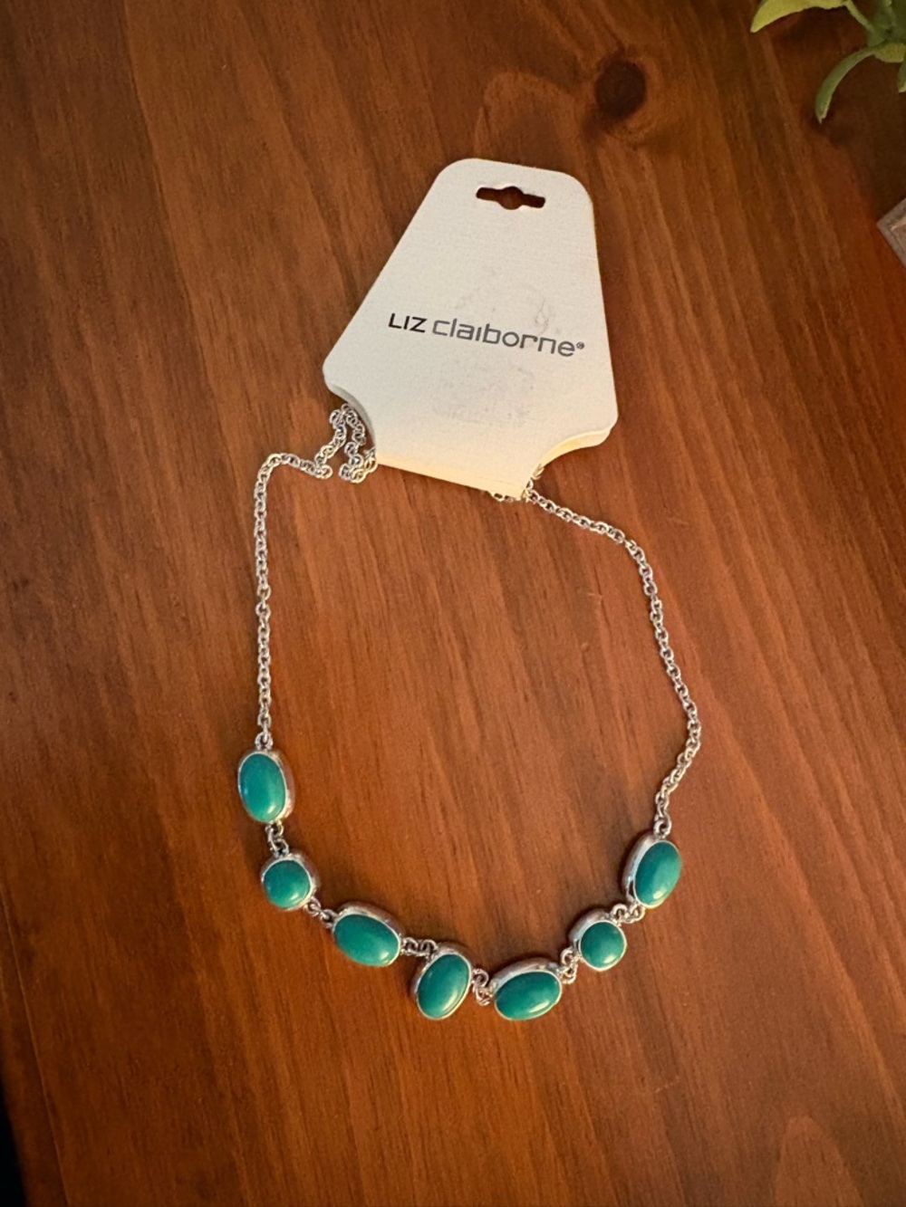 Liz Claiborne Silver-Tone Necklace with Teal Oval Stones